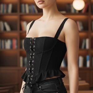 NEW Dolls Kill Lioness Cuatro Witchy Goth Whimsigoth Goth Corset Top SZ XS Black